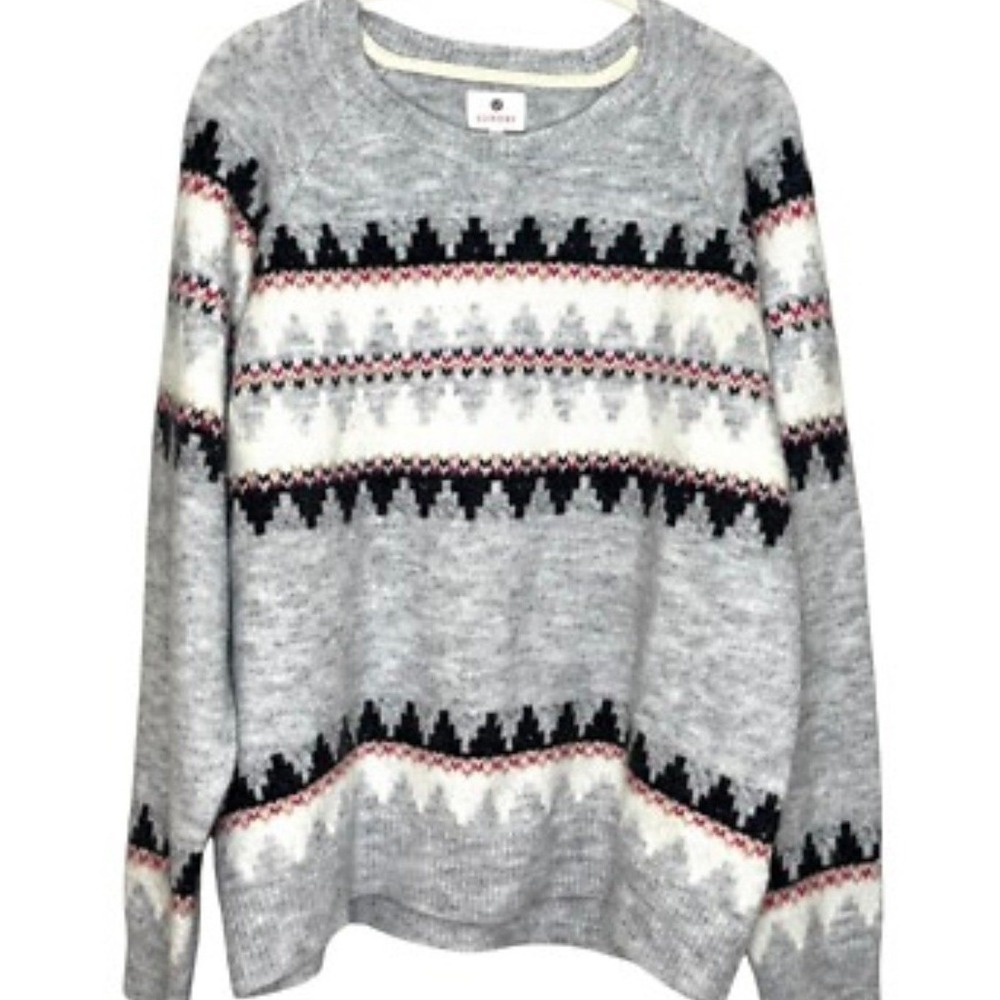 Sundry Fair Isle Sweater Small Gray Wool Soft Cozy Warm Grannycore Knit‎ Yoke